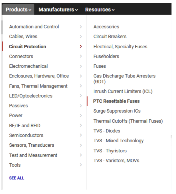 Categories that lead to fuses on Digikey